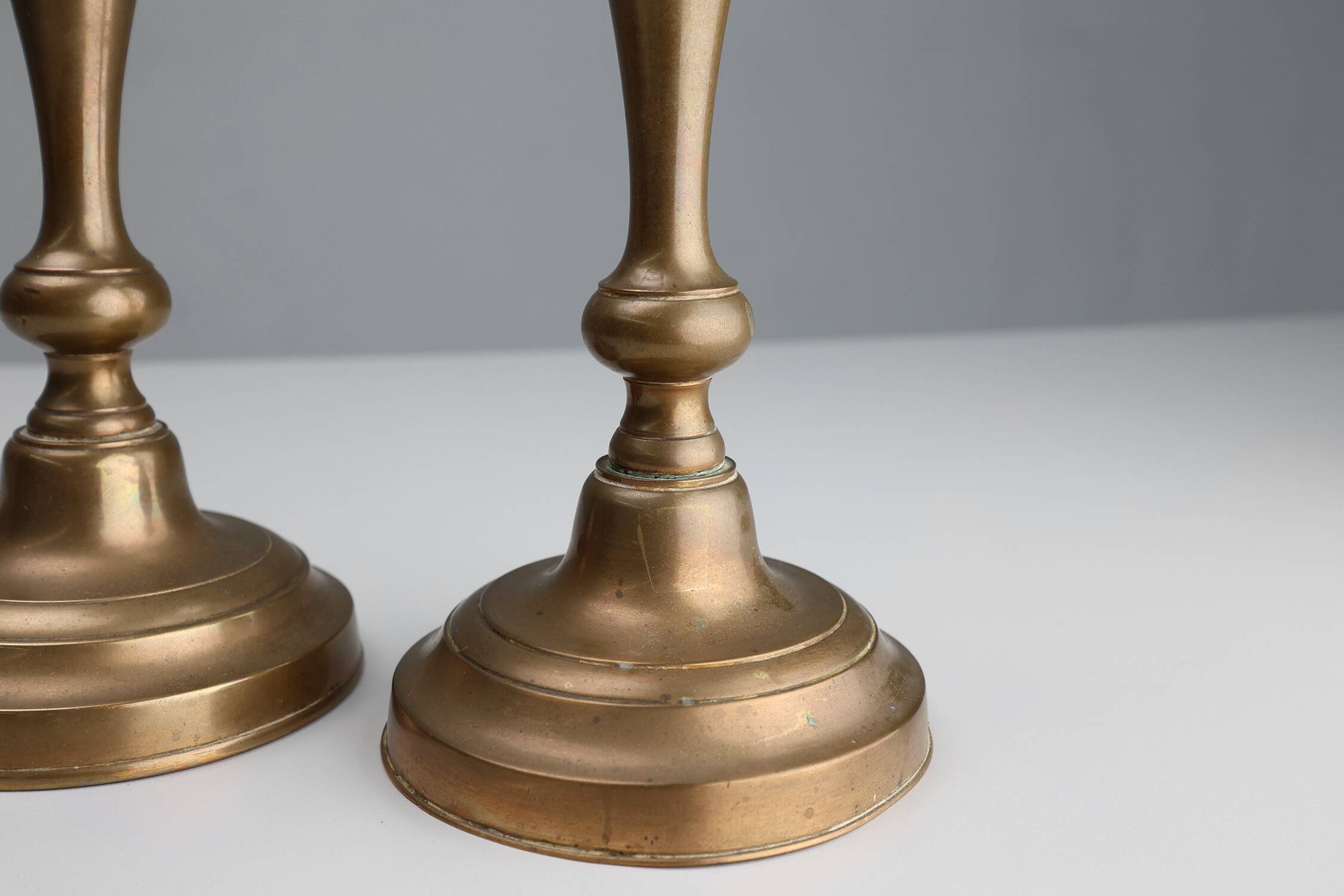 Set of two antique 19th century French copper candlesticks