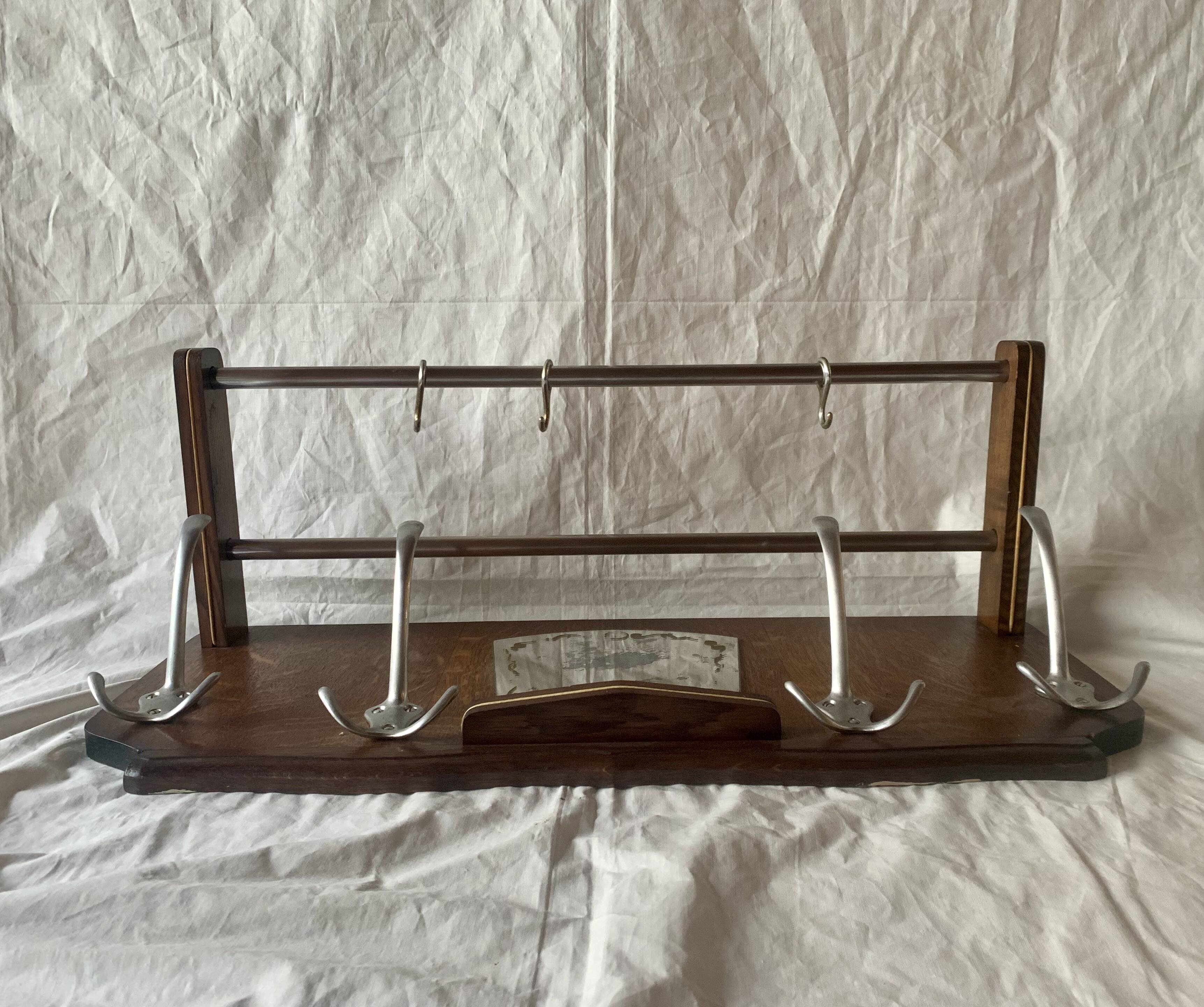 Art Deco wooden wall coat rack