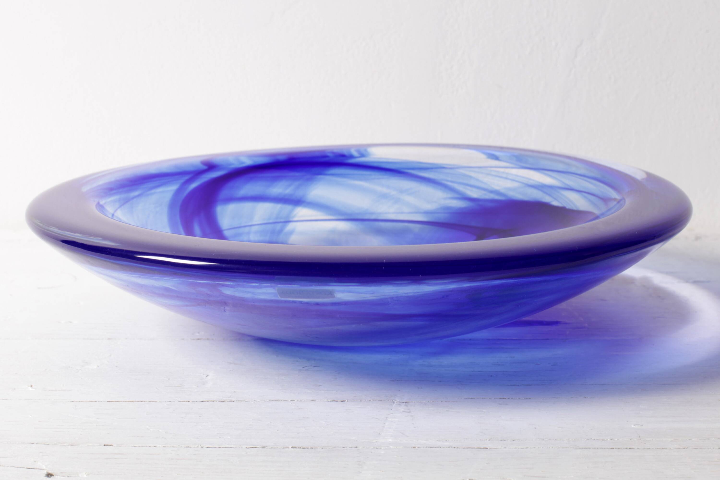Large Blue Glass Bowl Atoll by Anna Ehrner for Kosta Boda / Sweden / 1990