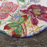 Large dish in faience Longchamp iron earth Flowers
