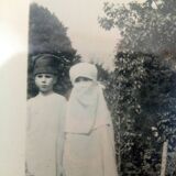 two vintage black and white photographs, framed, children