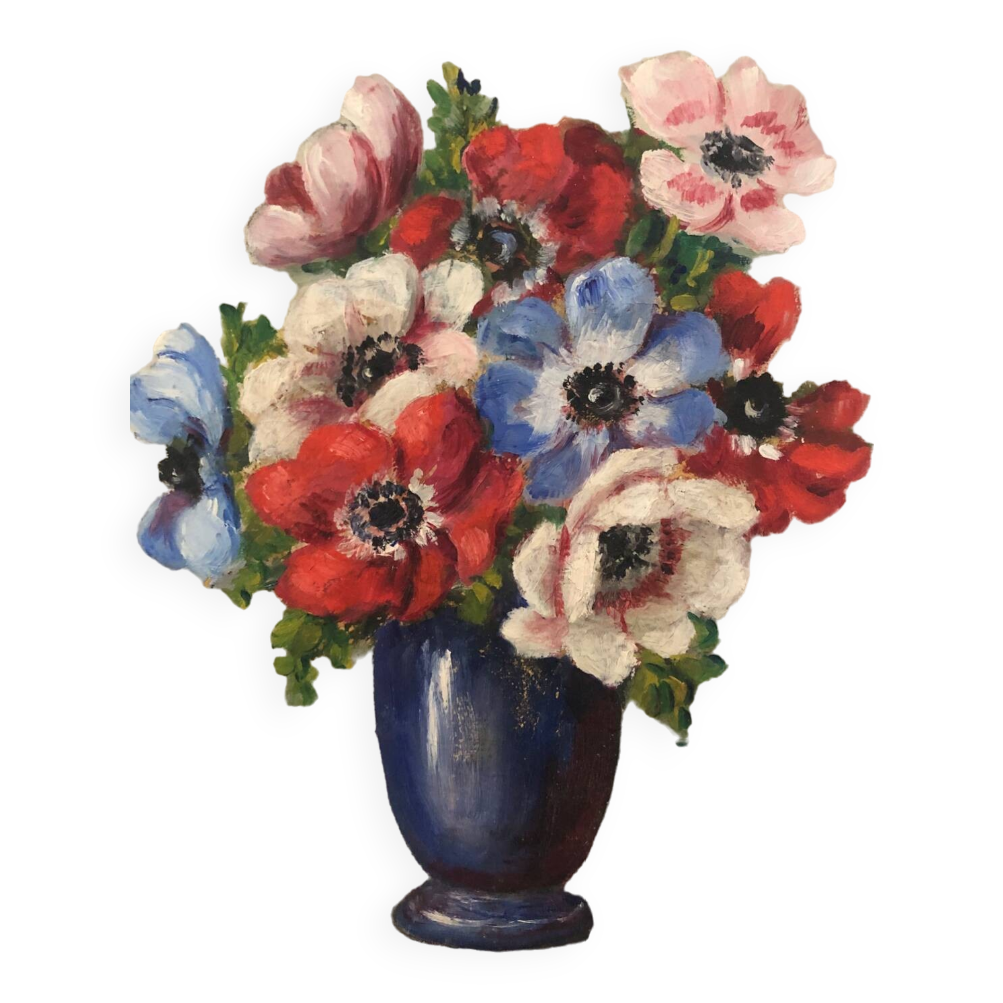 Oil on canvas bouquet of anemones by Henriette de Elmonty