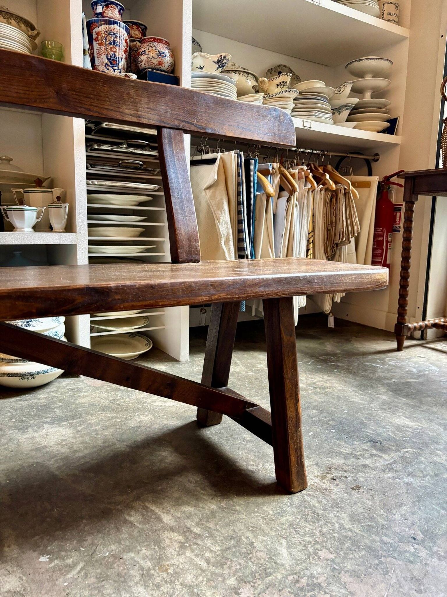 Aranjou dark wood dining table and 2 benches from the 70s/80s ☐ 200 x 89 cm