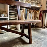 Table à manger et 2 bancs en bois foncé Aranjou années 70/80 ☐ 200 x 89 cm