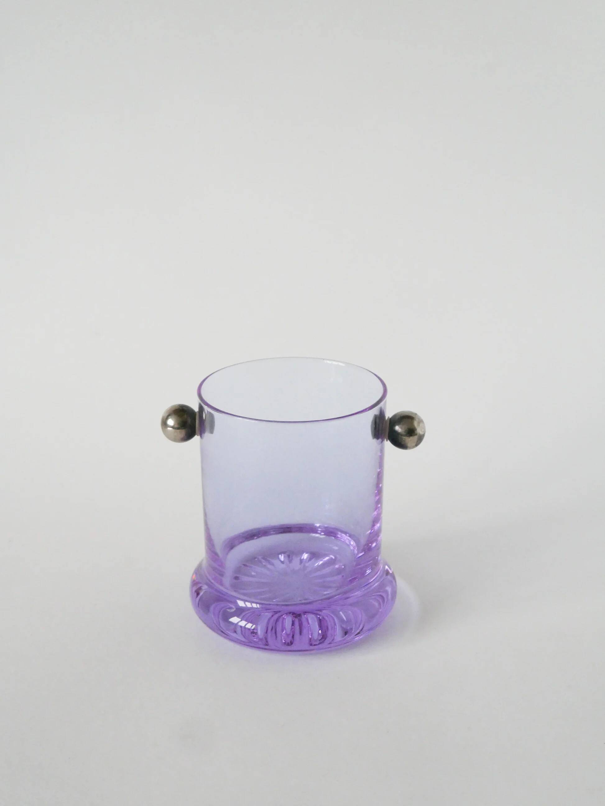 Set consisting of 5 cocktail glasses and an ice bucket, purple and chrome, made in Italy, 1960.