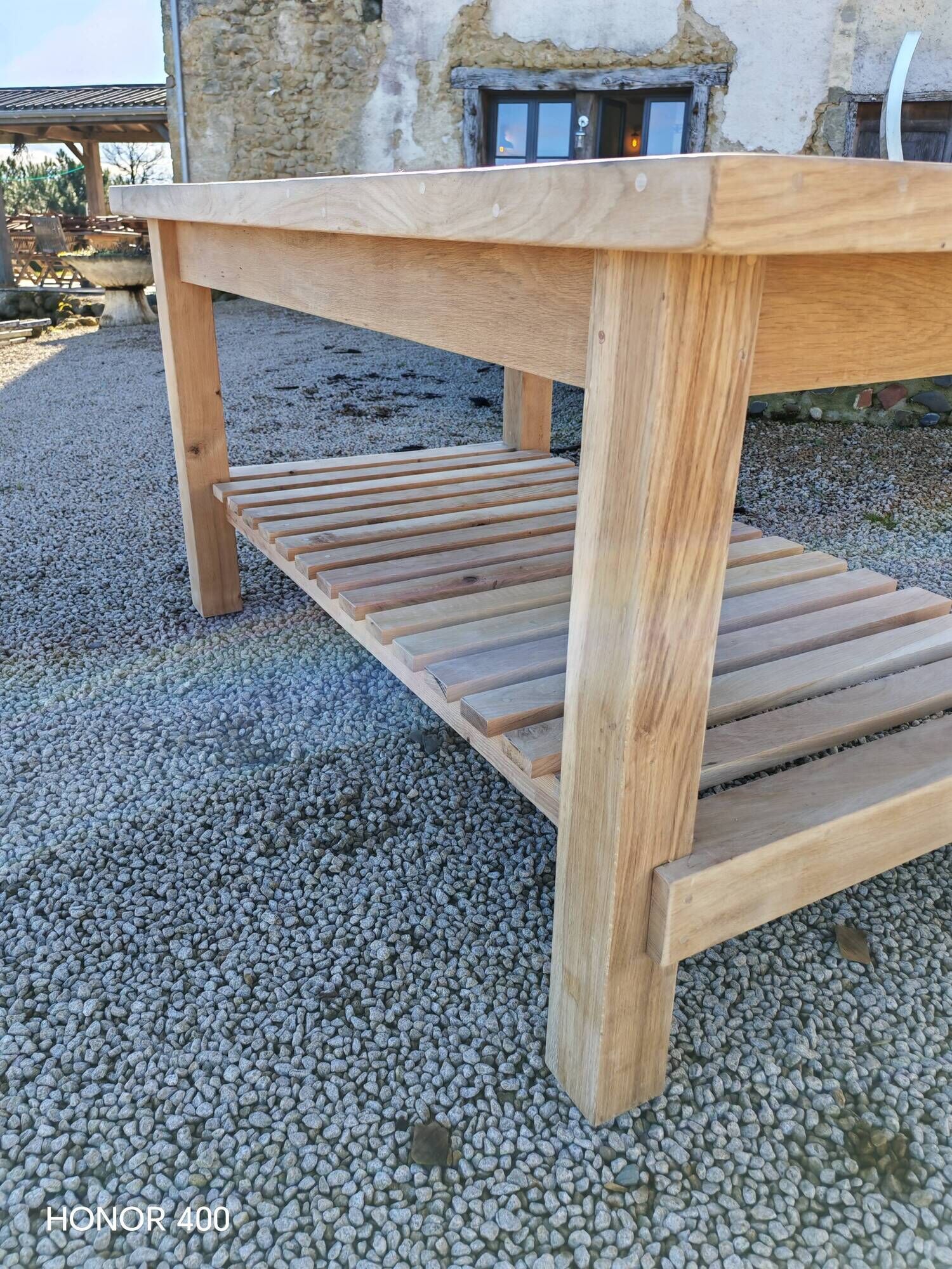 Solid raw oak table/island type "butcher's block" 180x105