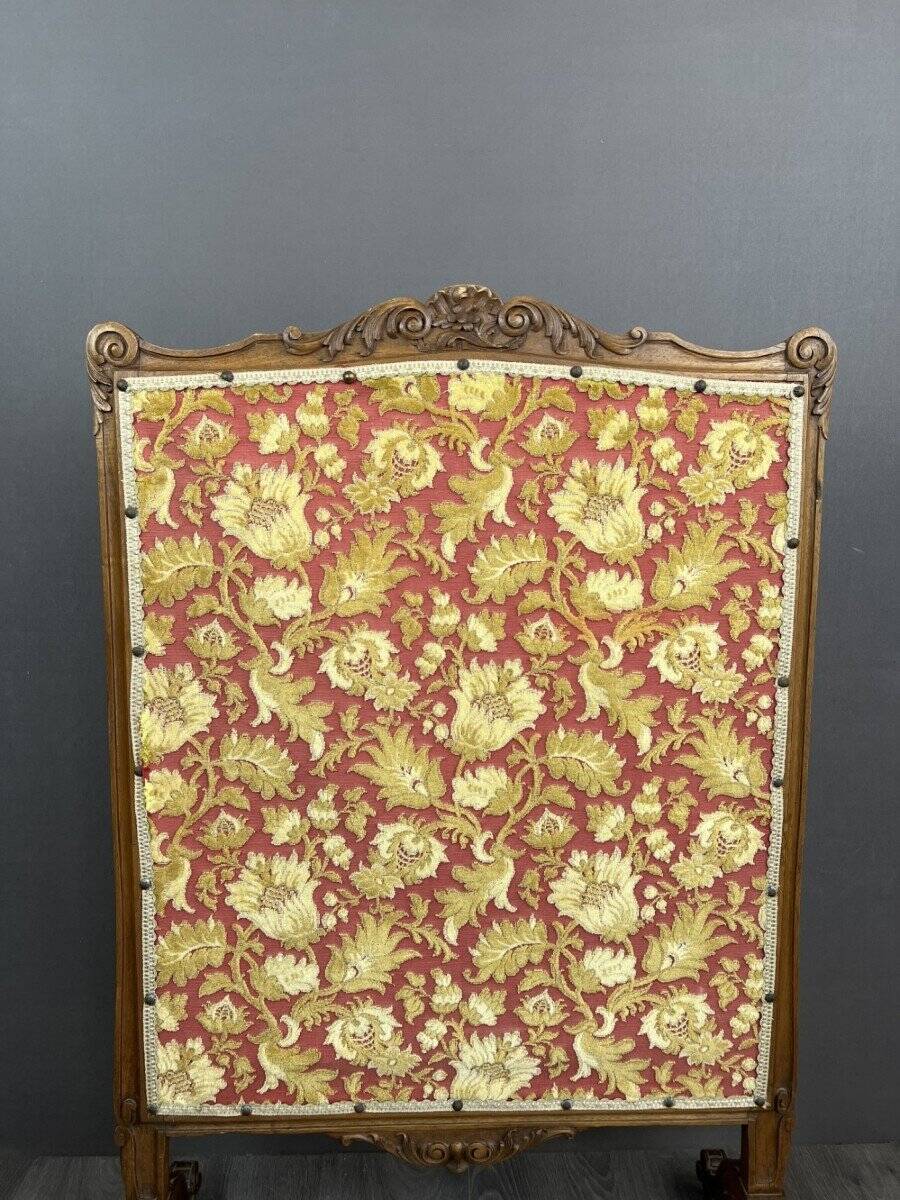 19th Century Wooden Fireplace Screen With Tapestry