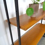 Modulair Omnia wandsysteem, Hilker, teak en zwart staal met legplanken