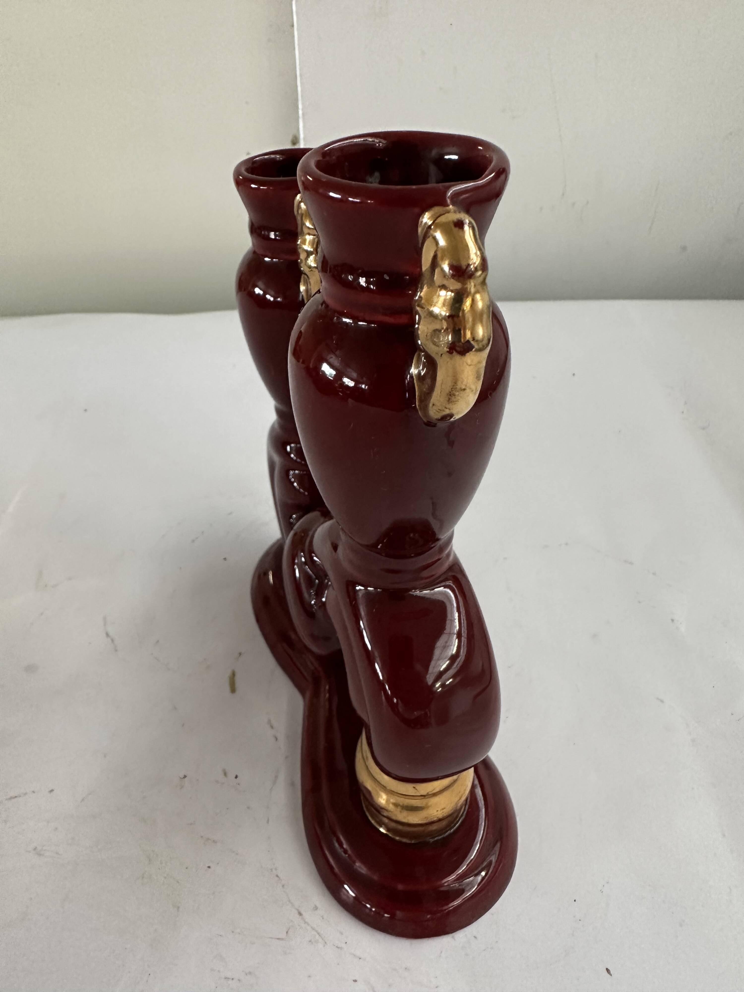 Bordeaux and Gold glazed earthenware candlestick attributed to Vallauris, 1950s