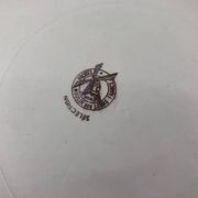 6 white flat plates pink yellow Moulin des Loups Orchies