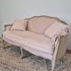 Louis XV style bench sofa in pink fabric and burlap