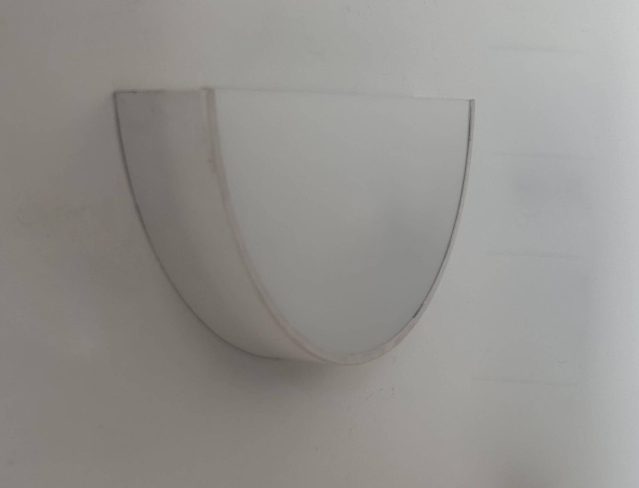 Vintage half-circle wall lamp, white lacquered metal and opaline glass, France 1970