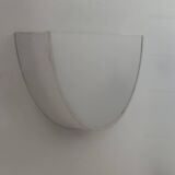 Vintage half-circle wall lamp, white lacquered metal and opaline glass, France 1970