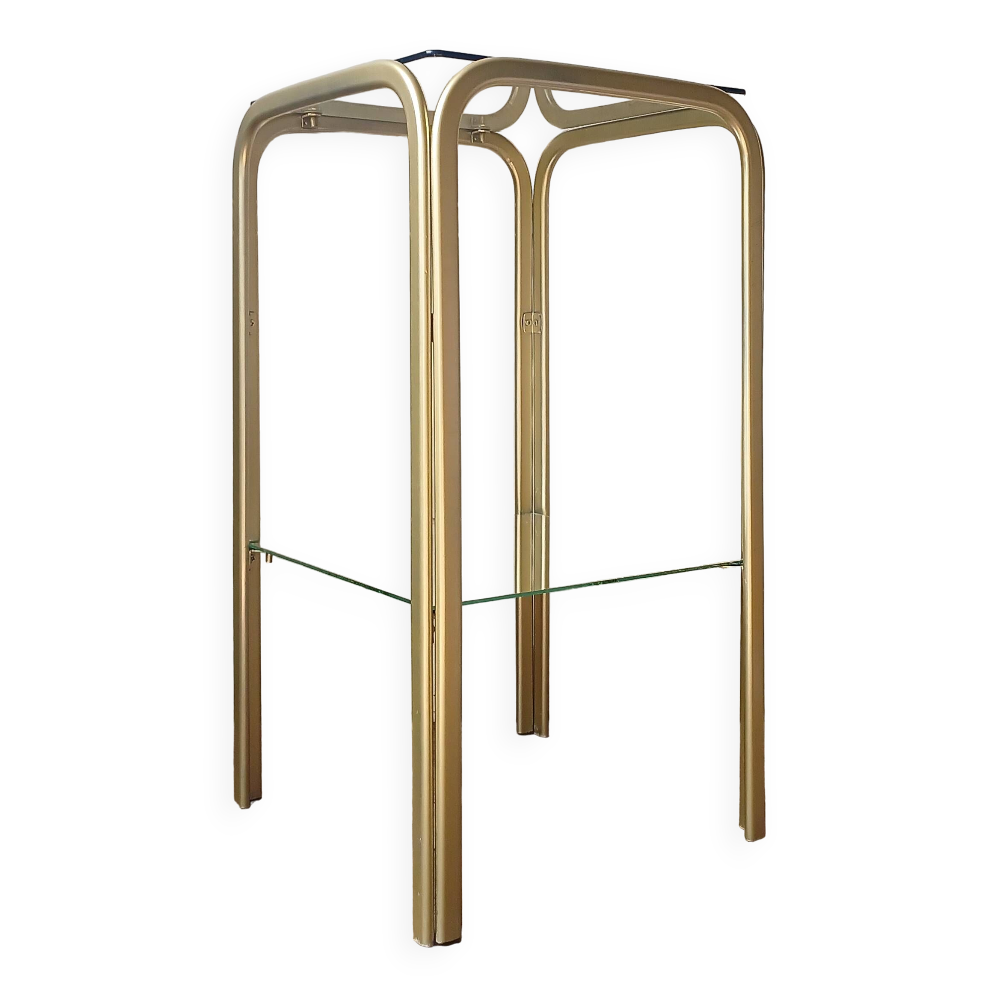 Bolster side table in gold metal, smoked glass & mirror Hollywood Regency 80's