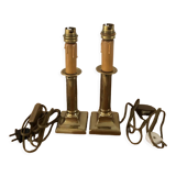 2 old brass candlestick lamp bases