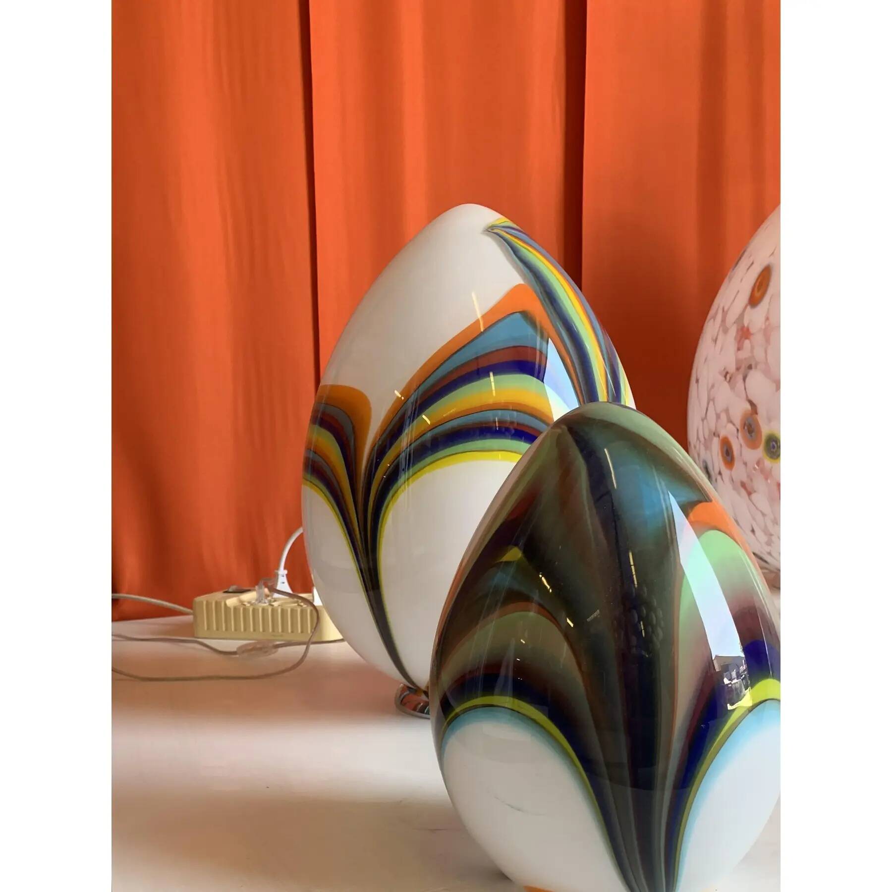 White Egg Table Lamp in Murano-Style Multicoloured Glass