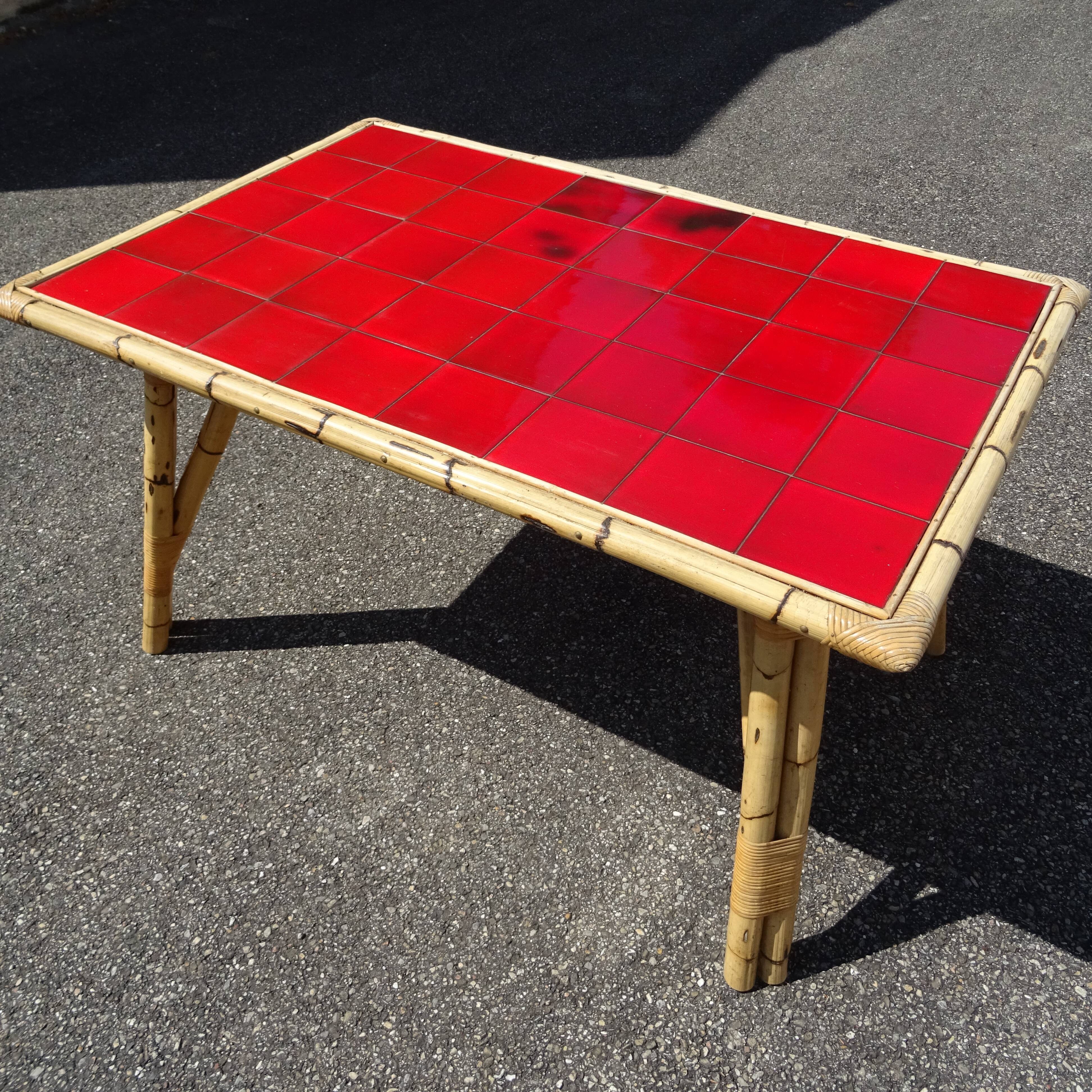 Bamboo and vintage ceramic dining table 60 years