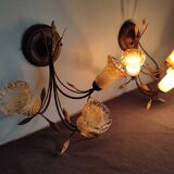 Pair of vintage Italian metal and blown glass wall lights