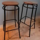 Pair of high stools Agne Stool - solid wood seat and steel legs