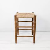 Tabouret Mid Century Rustique Campagne Vintage Jonc tressé Jonc Tabouret en