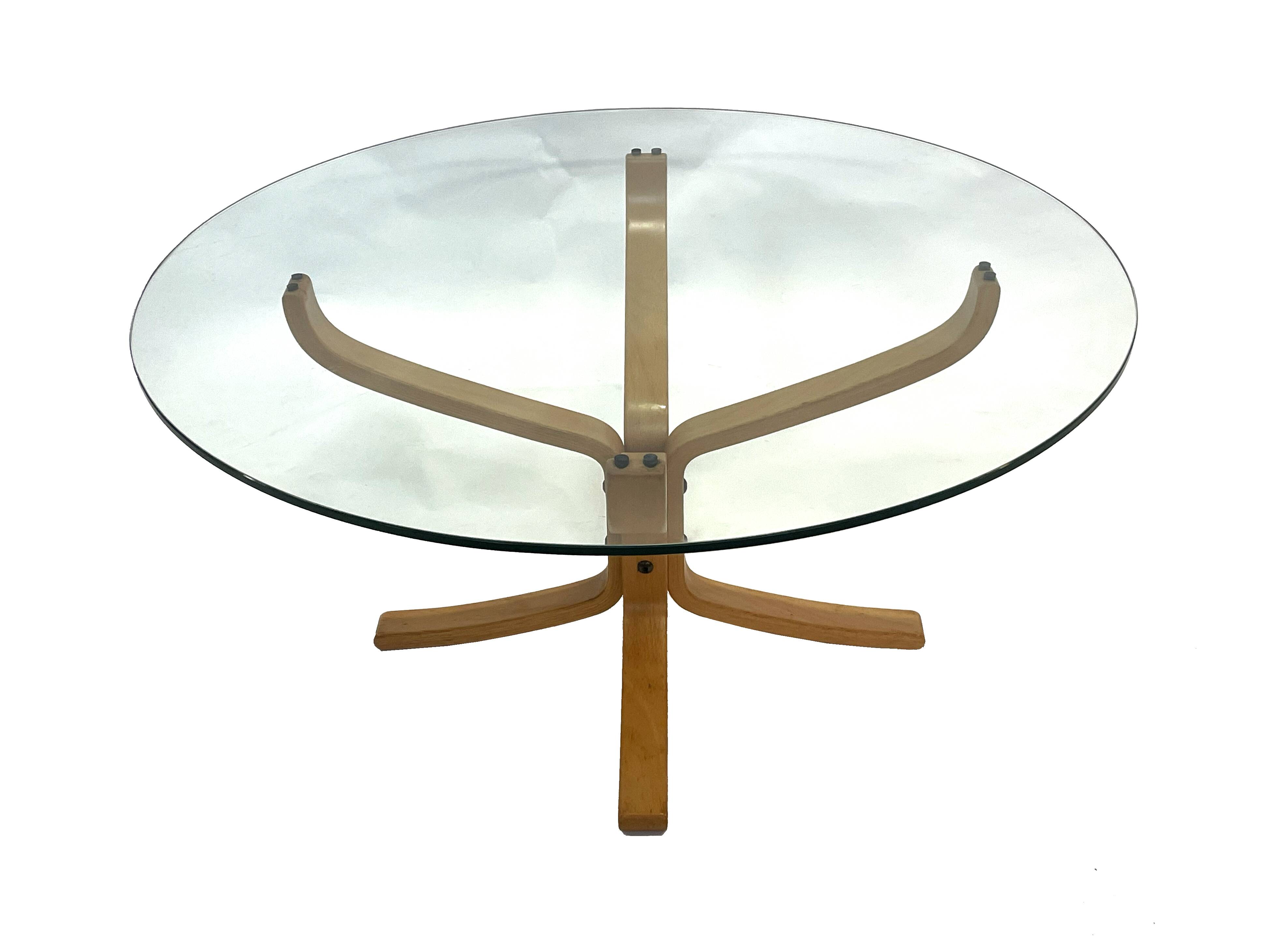 Vintage Hard Glass Falcon Coffee Table by Sigurd Ressell for Vatne Mobler 1990s