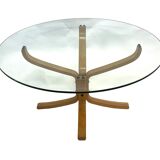 Table basse Falcon vintage en verre dur par Sigurd Ressell pour Vatne Mobler 1990