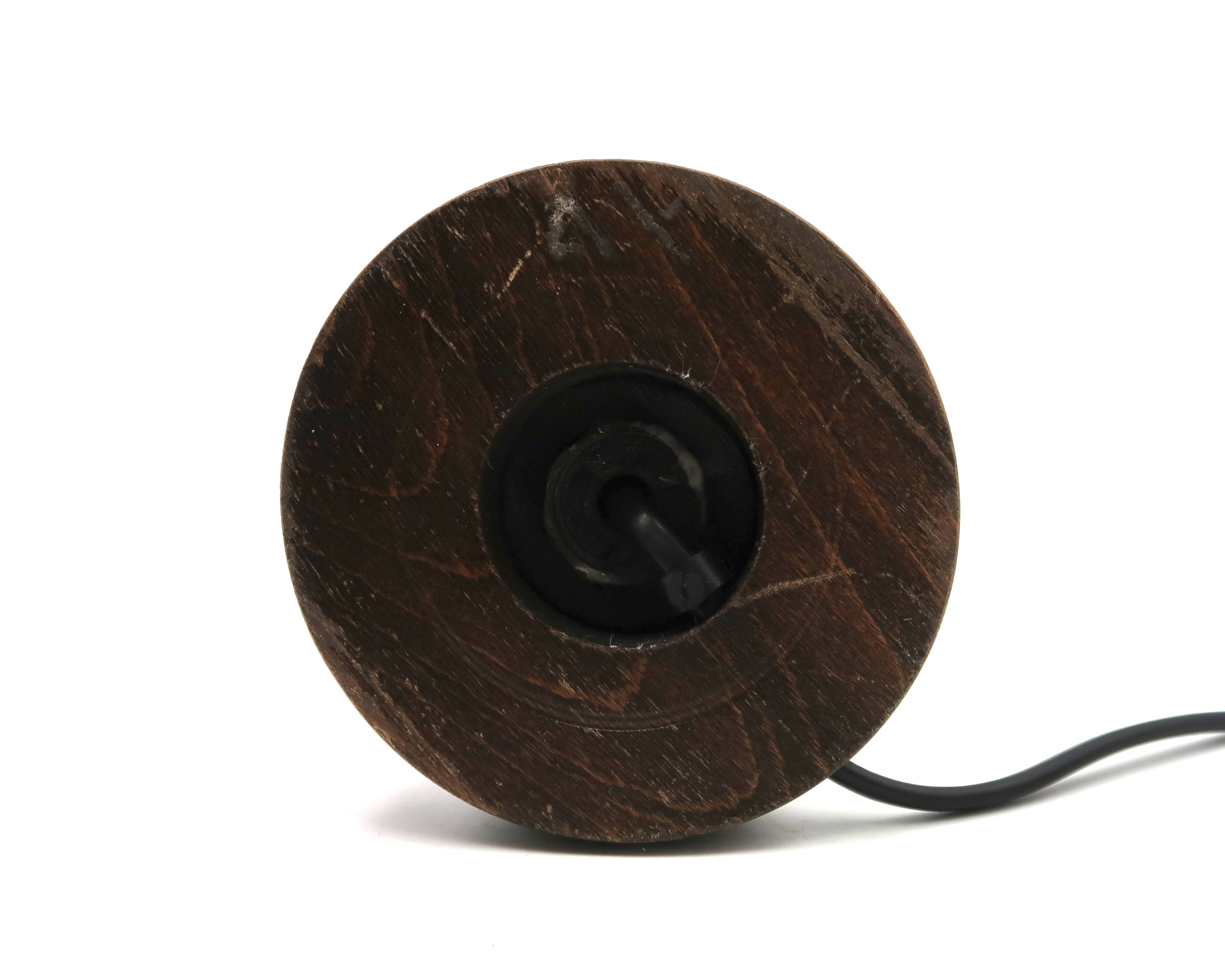 Wooden column lamp by Charles Dudouyt with raffia shade, 1940s.
