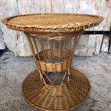 Table basse diabolo en osier tressé vintage #a040