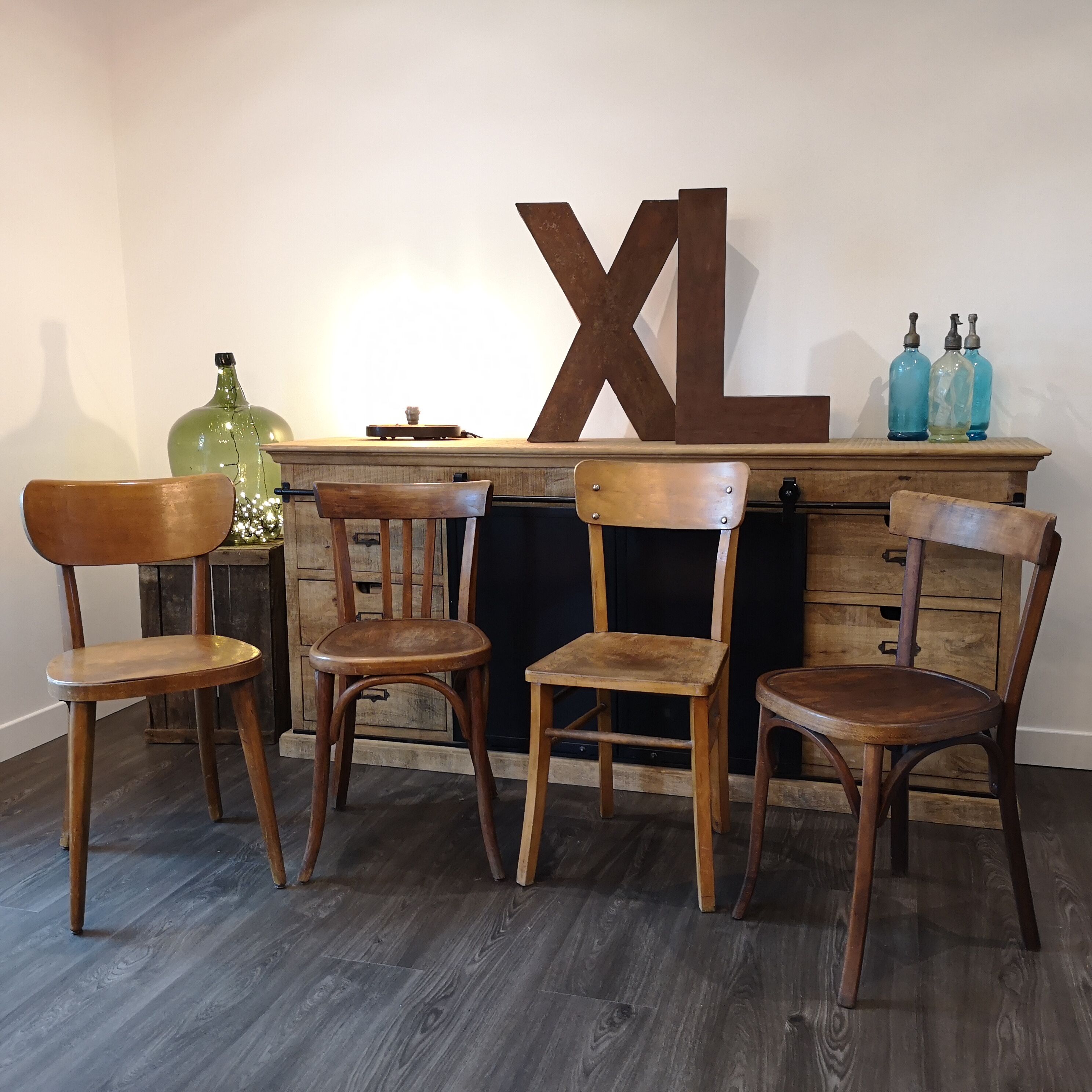 Series of 4 Bistro chairs dismatched Baumann and Fischel