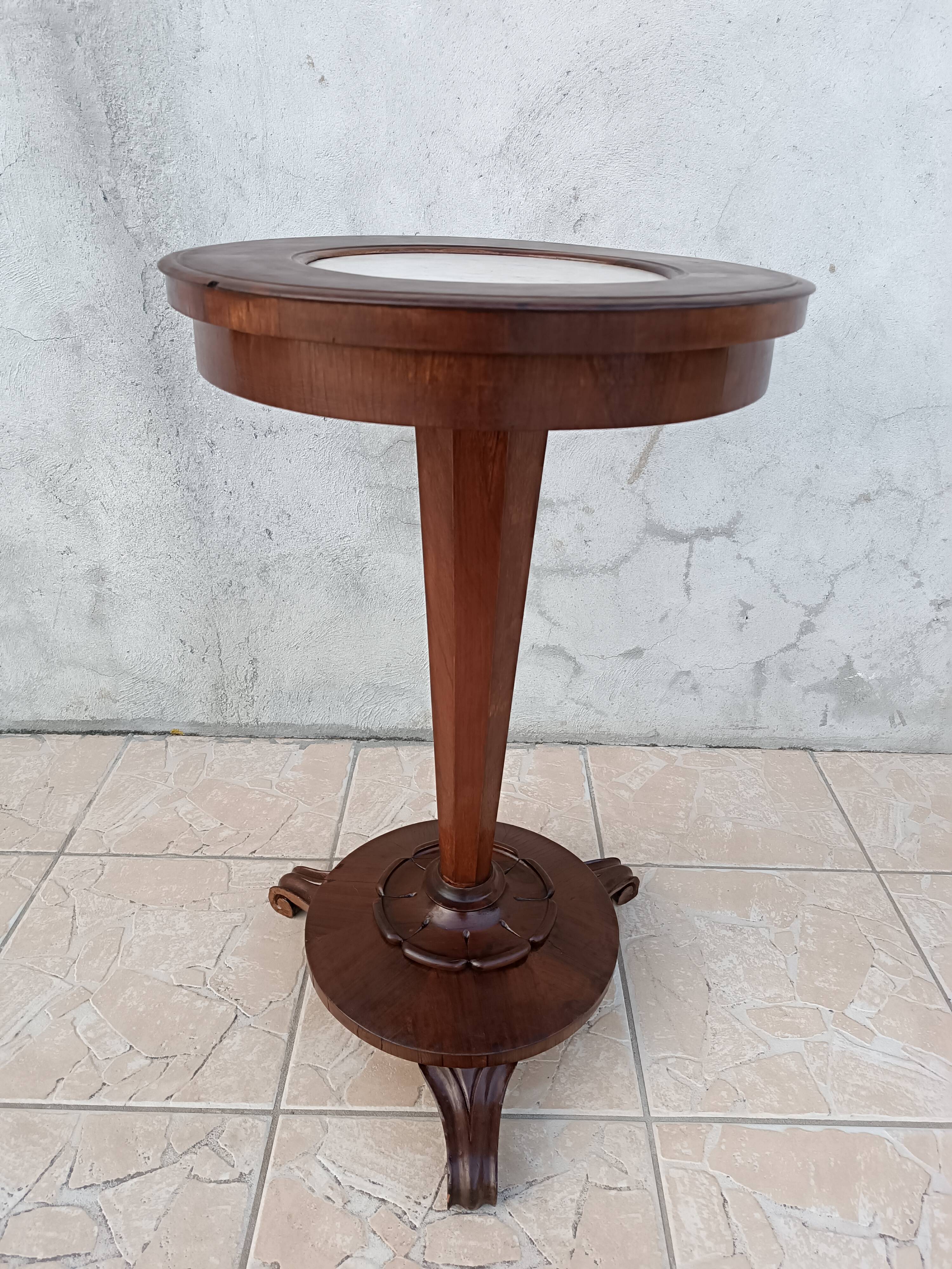Art Nouveau period side table in walnut and marble
