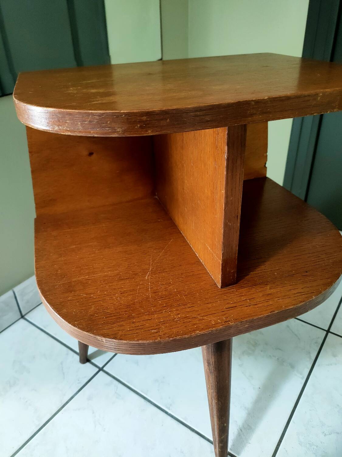 Vintage oak tripod bedside table