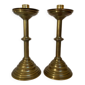 Paire de bougeoirs pied - tulipe laiton