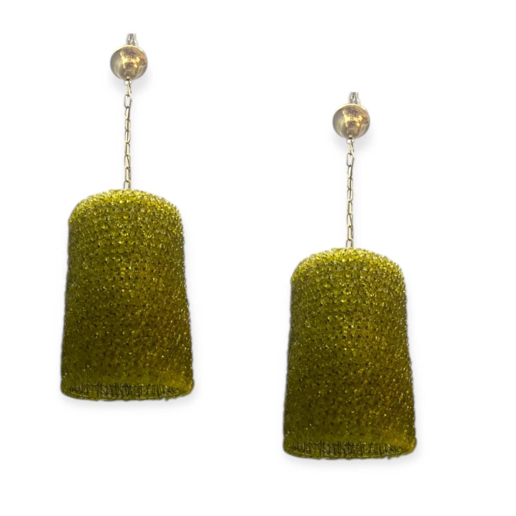 Ensemble de 2 suspensions lumineuses en verre de Murano vert olive en forme de fleur