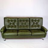 3 pers. sofa in dark green leather with chrome legs from 1970s