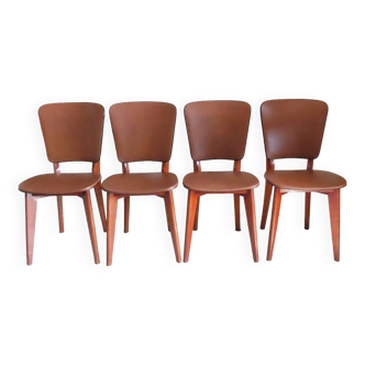 4 Scandinavian Brown Chairs 50s/60s Vintage