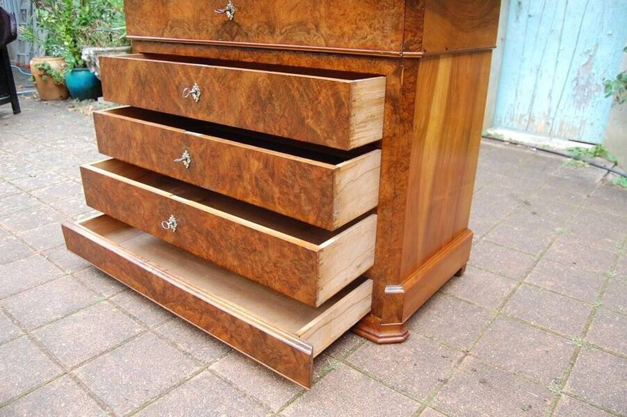 Commode secrétaire d'époque Louis Philippe en noyer du 19e siècle