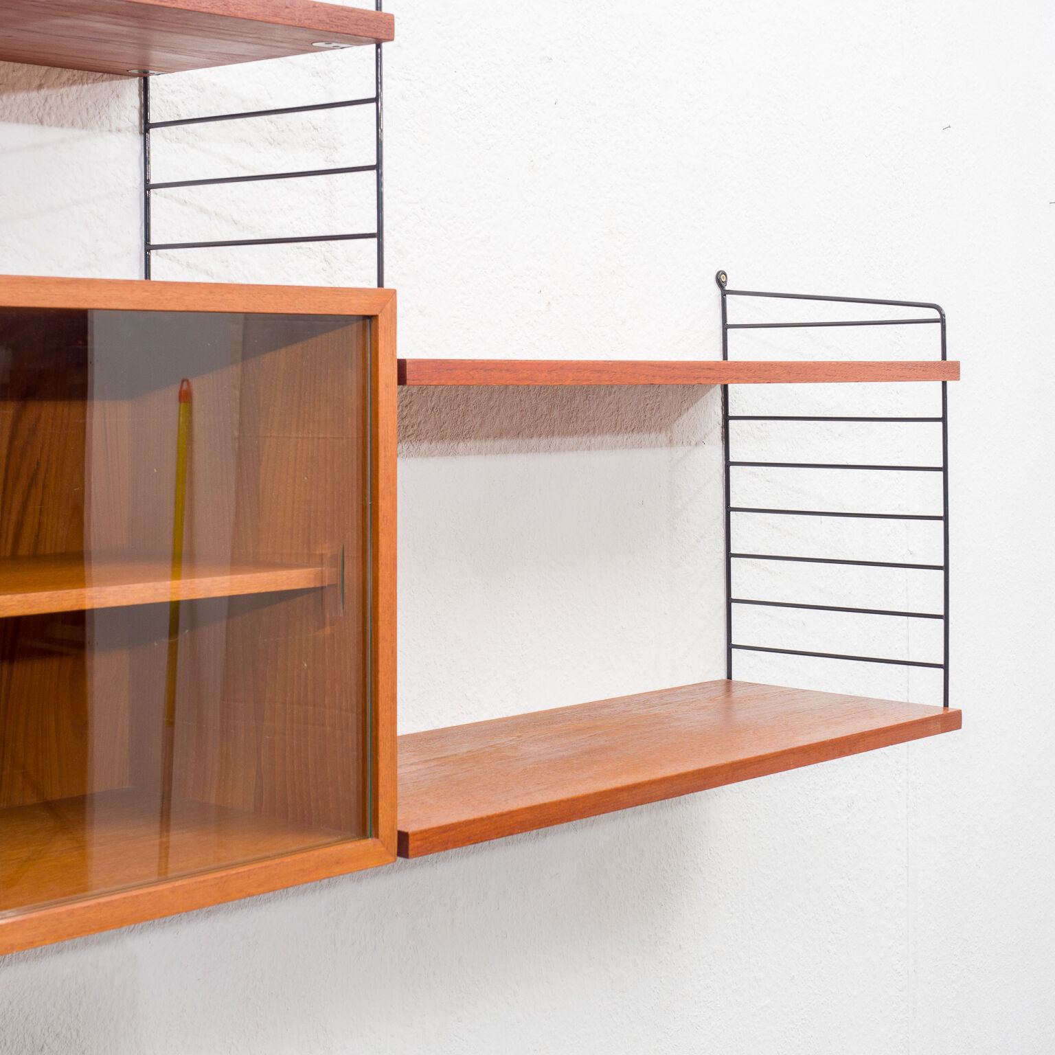 Shelf String, teak, with showcase, vintage