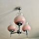 Chandelier 3 fires chrome and corollas of pink glass 1970