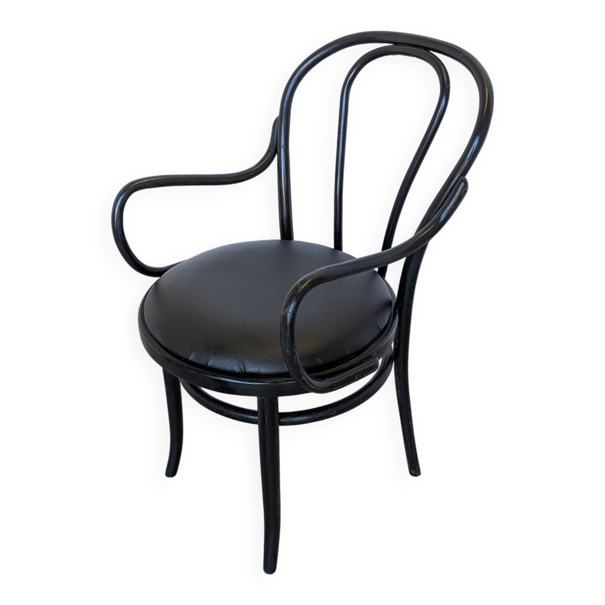 Vintage Thonet Style Dining Chair: Black Bentwood Cane Seat