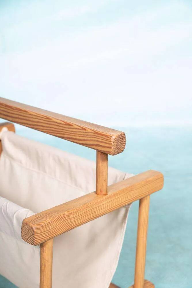 Bohemian magazine rack in vintage 70s pine style.