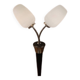 Lampe vintage noir et opaline en verre soufflé