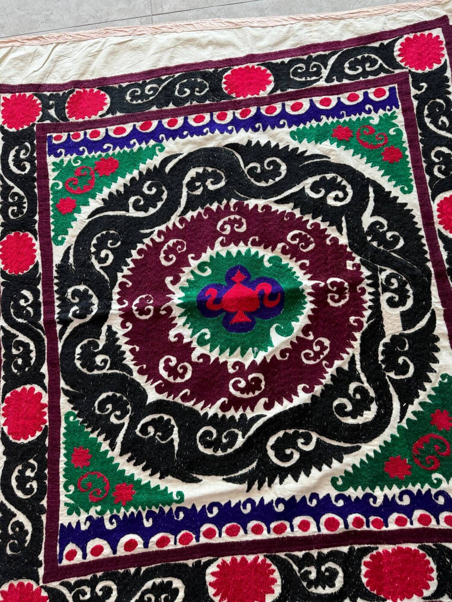 Vintage hand-embroidered tablecloth 117x127 cm