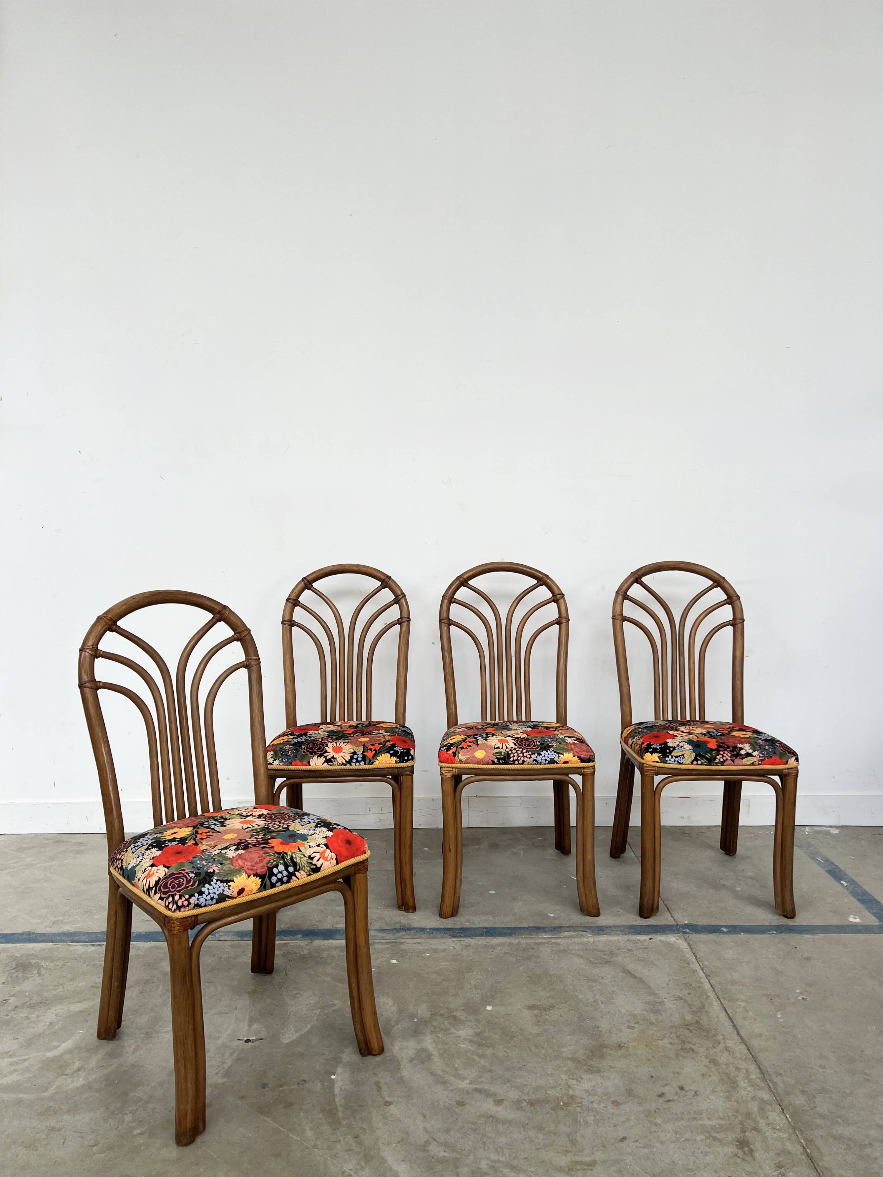 Set of 4 Rausch Rattan Curved Rattan Chairs - Floral Velvet Seats