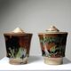 Duo de pots artisanaux en grès japonisants Studio Poterie signés, 1980-90