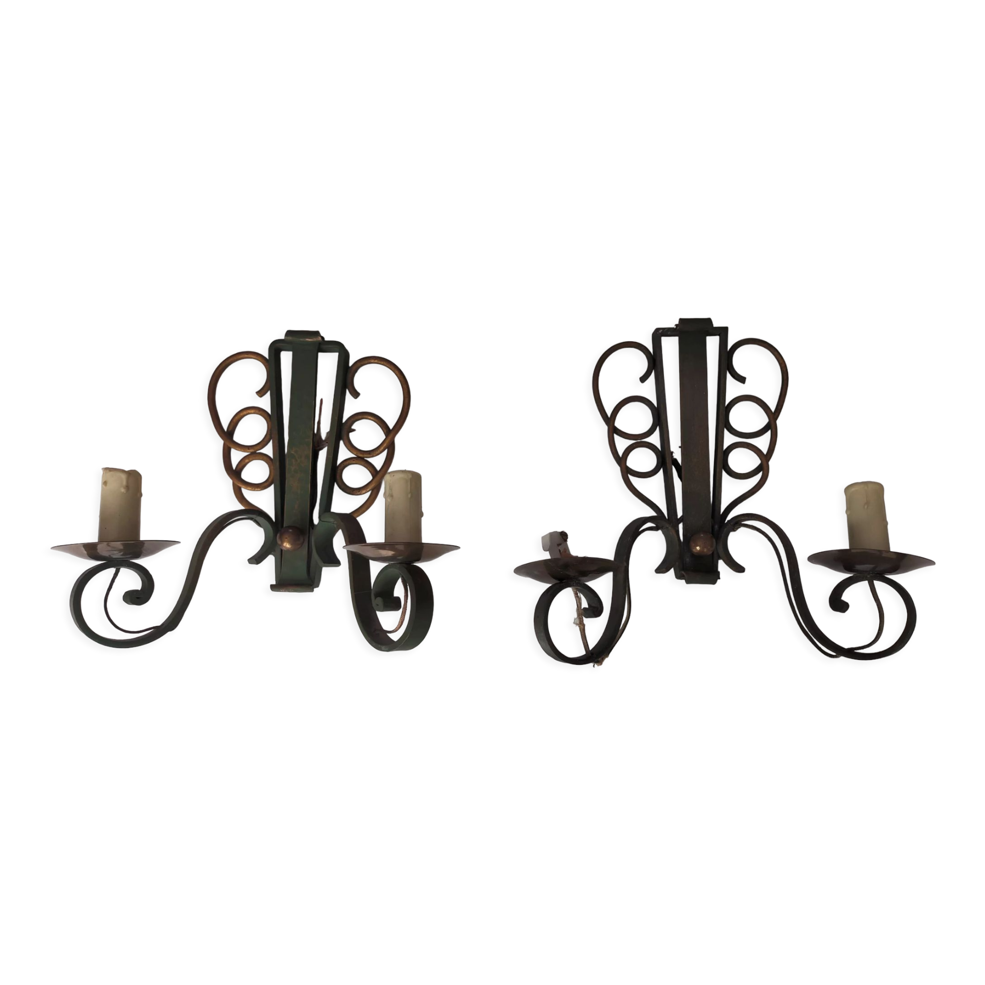Pairs of vintage wrought iron wall lamps