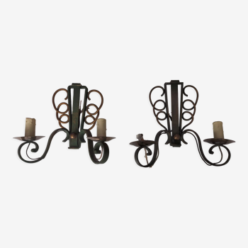 Pairs of vintage wrought iron wall lamps