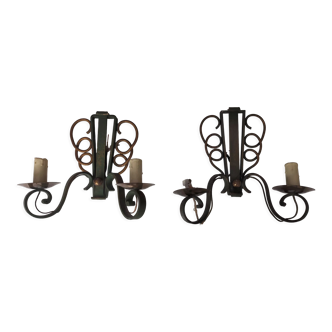 Pairs of vintage wrought iron wall lamps