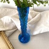Vase soliflore ancien en verre bleu cobalt