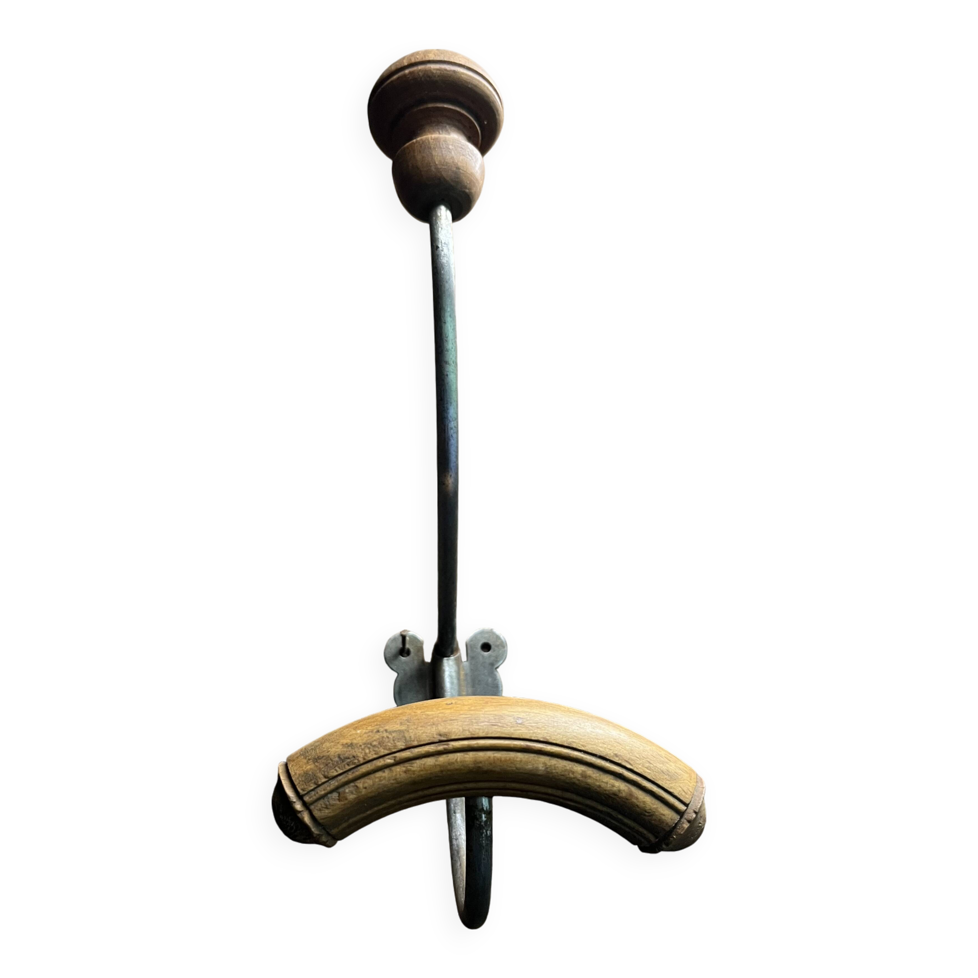 Set of 4 wooden and iron coat hooks from the 60s