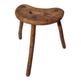 Antique tripod milking stool – folk art – patinated solid wood